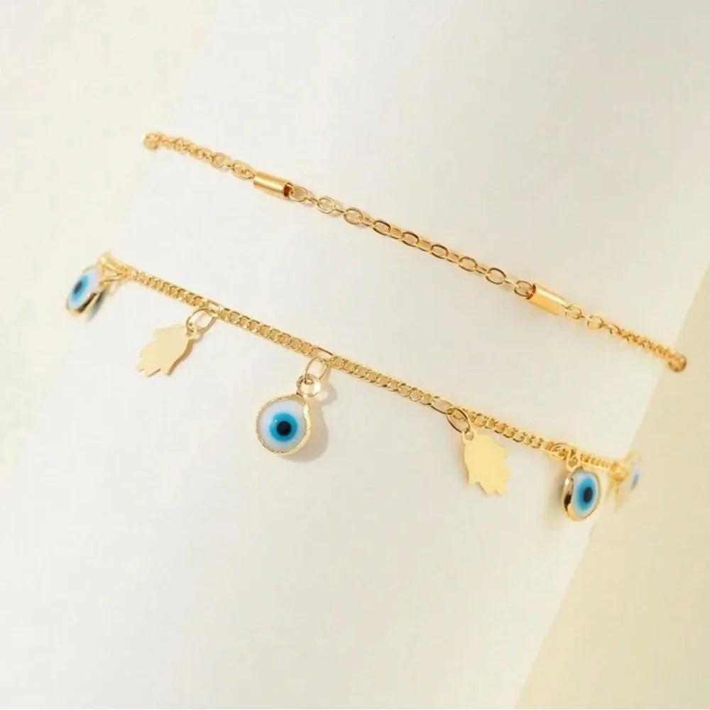 Gold Evil Eye Anklet R213 - Picture 3 of 3